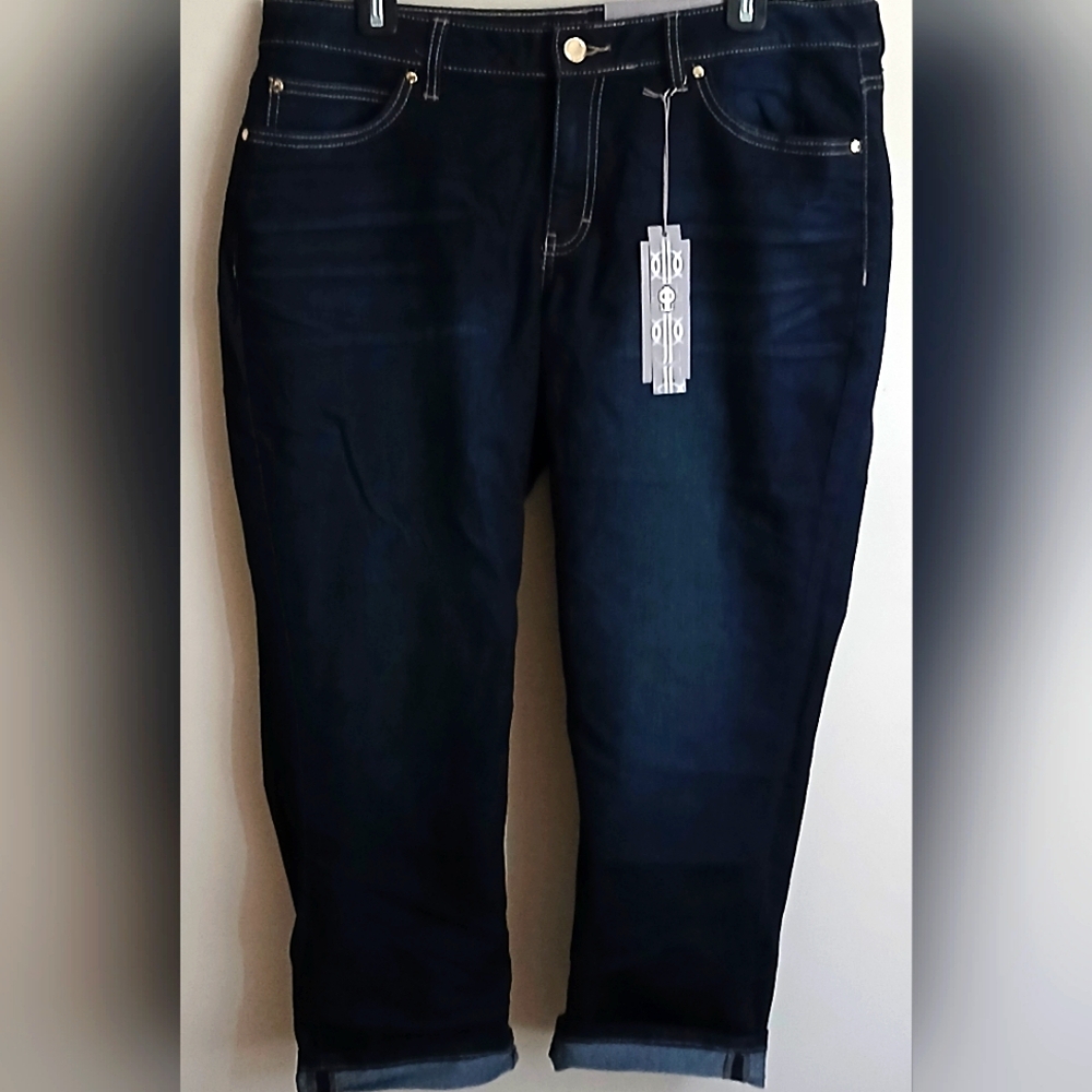 Jennifer Lopez Capri Cuffed Hem Jeans Dark Blue Rinse Size 14